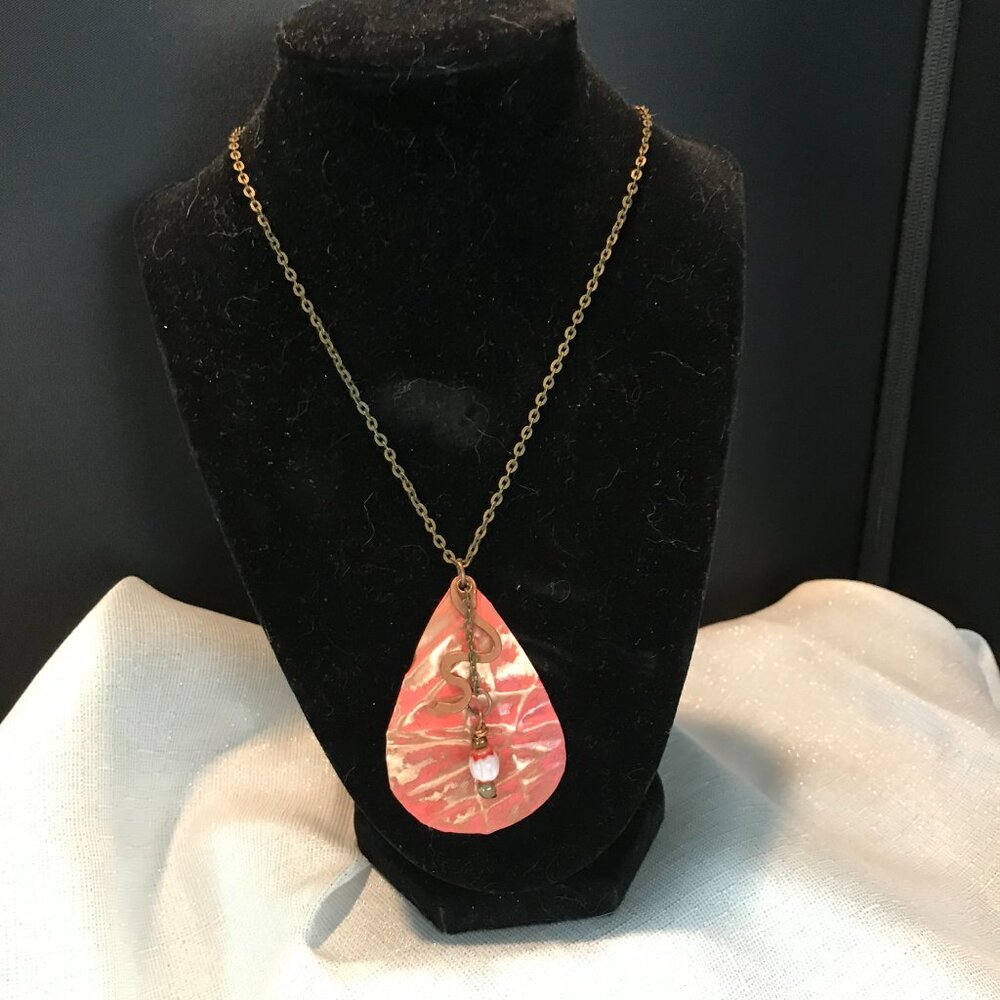 Hammered Copper Pendant with Beads Chain is 18 Inches Long
